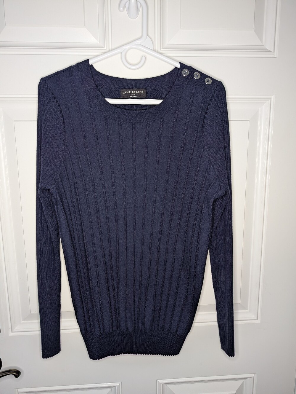 Lane Bryant Sweater Ribbed Button Shoulder Stretch Navy Blue Women's Size 18/20